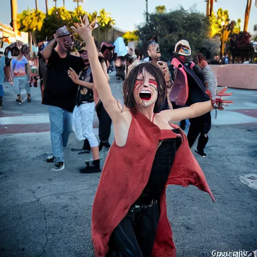 Prompt: LOS ANGELES CA, JUNE 7 2025: One of the happy dancing vampires that emerged from the hellmouth.