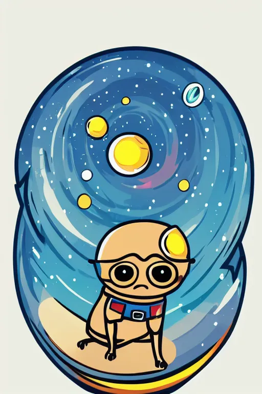 Image similar to planet pug floating in space, art by viktor miller gausa, sticker, colorful, illustration, highly detailed, simple, smooth and clean vector curves, no jagged lines, vector art, smooth