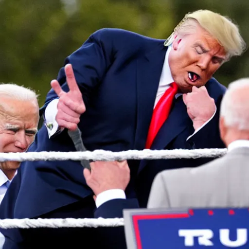 Prompt: donald trump doing a pile driver on joe biden on the white house lawn, wwe style