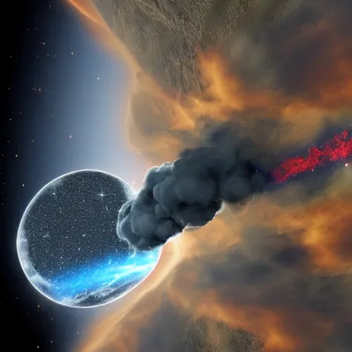 Image similar to fiery asteroid flying through space moving towards earth