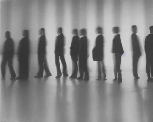 Image similar to a group of people standing next to each other, a photocopy by Gerhard Richter, featured on cg society, holography, multiple exposure, calotype, ambient occlusion