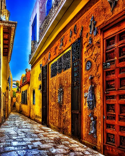 Image similar to backstreet, mediterranean architecture, high production value, intricate details, high resolution, hdr, high definition, masterpiece, realistic, ultrarealistic, highly detailed, hd, sharp focus, non blurry, sharp, smooth