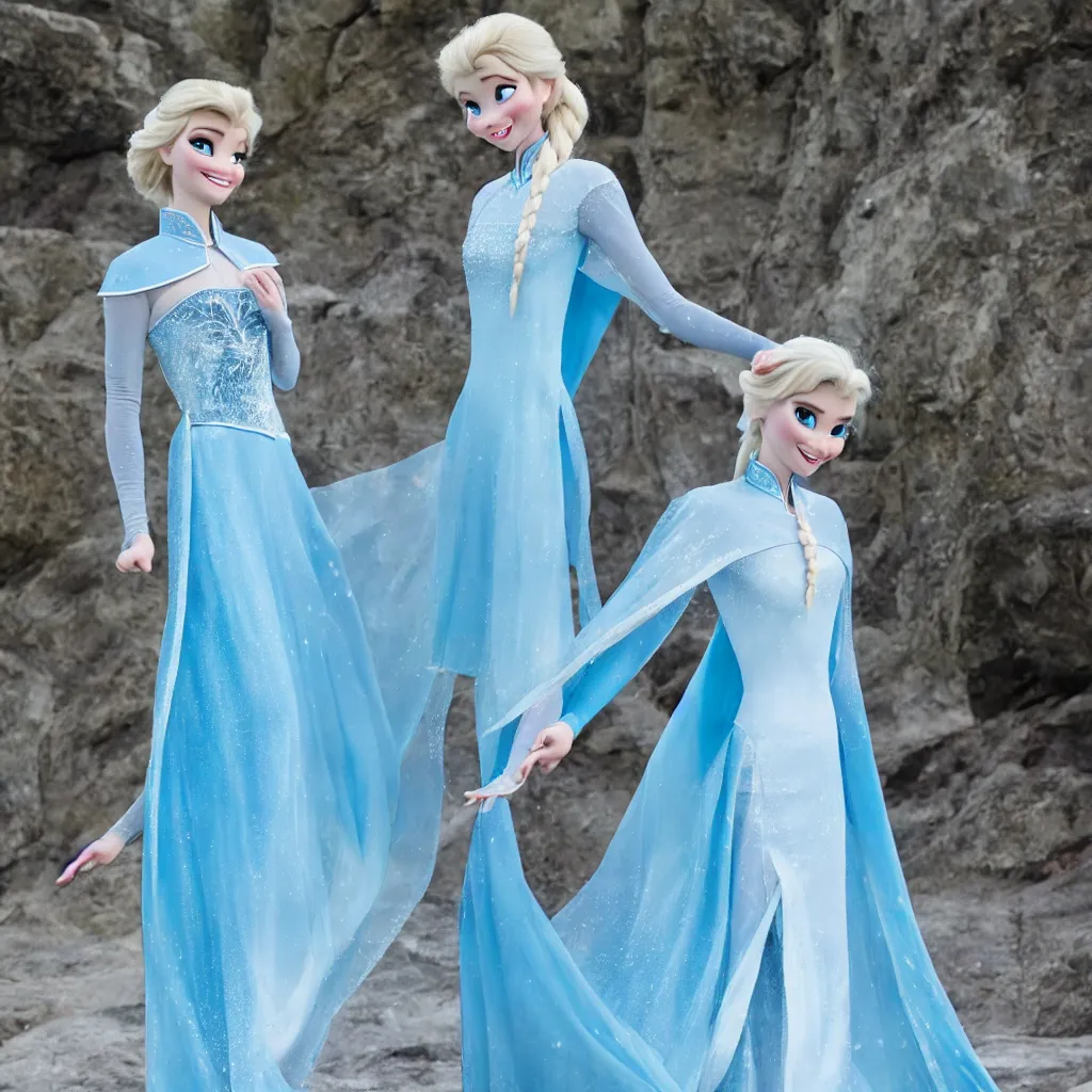 Image similar to elsa is wearing a cheongsam, frozen, disney style, full body.