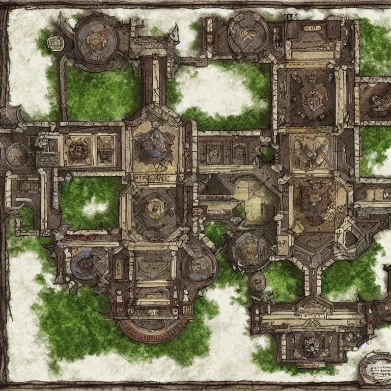 Image similar to full - color fantasy floor plan battle map of a castle hall, d & d, pathfinder, by jeff todd and greg rutkowski, trending on artstation, pinterest