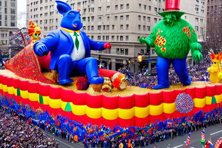 Image similar to photo of giant beautiful elaborate parade float character designed by ( ( ( ( ( ( ( ( eric carle ) ) ) ) ) ) ) ) and wes anderson!!!!!!!!!!!!!!, in the macys parade, detailed 4 k photo,