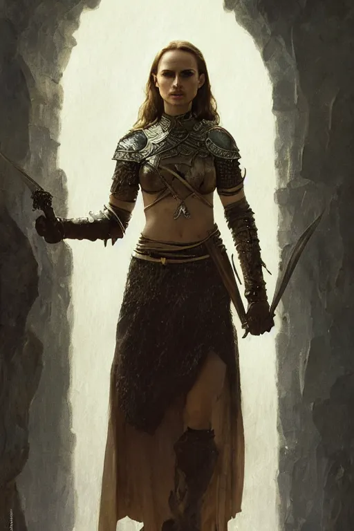 Image similar to natalie portman, legendary warrior, heroic, lord of the rings, tattoos, decorative ornaments, battle armor, by carl spitzweg, ismail inceoglu, vdragan bibin, hans thoma, greg rutkowski, alexandros pyromallis, perfect face, fine details, realistic shading photorealism