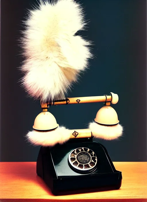 Image similar to realistic photo of a a medieval temple astronomy appliance phone, made of wood white clay fluffy fur black plastic 1 9 9 0, life magazine reportage photo, natural colors, metropolitan museum collection