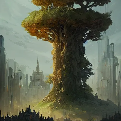 Prompt: A city on a tree ,Greg rutkowski, Trending artstation, cinematográfica, digital Art