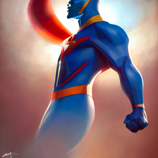 Image similar to omni - man from invincible, nolan grayson, portrait painting, medium shot, asymmetrical, profile picture, organic painting, sunny day, matte painting, bold shapes, hard edges, street art, trending on artstation, by huang guangjian and gil elvgren and ross tran