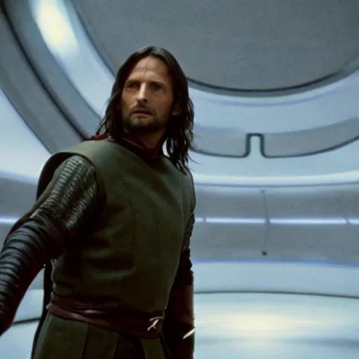 Image similar to A still of Aragorn on Star Trek, sharp focus, high quality, 4k