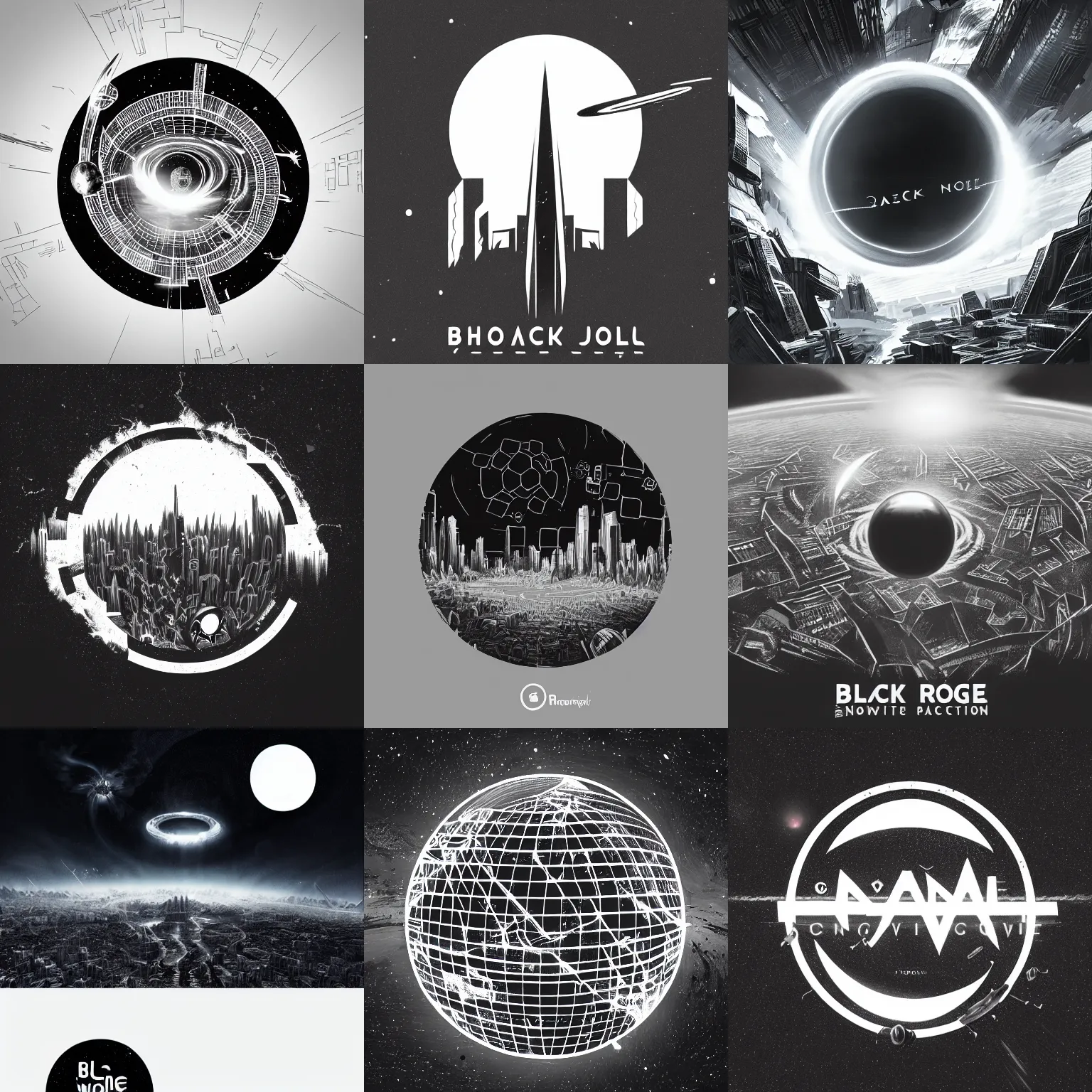 Prompt: concept art of png logo of black hole rising above city, city destroyed by shockwave, black hole with accretion disс, gravitational singularity, vector logo, sticker, black and white logo, material design, ink drawing, by greg rutkowski