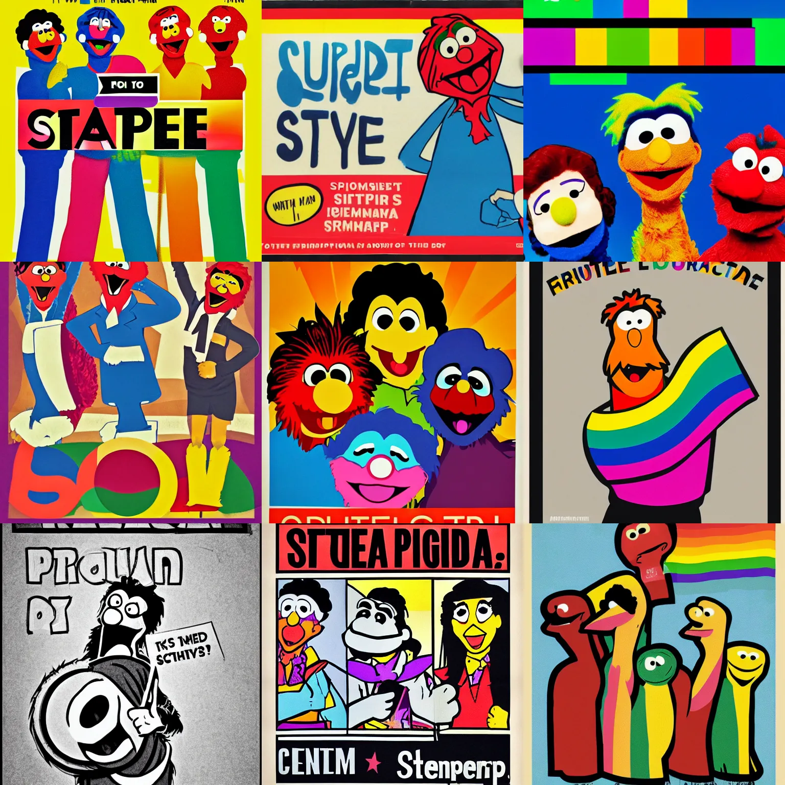 Prompt: queer propaganda poster in the style of sesame street