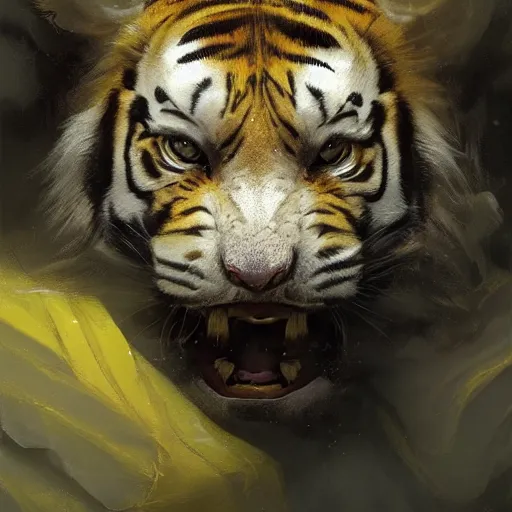 Image similar to a beautfiul award winning aesthetic commission of an antrho albino tiger wearing a yellow-black padded hooded puffer jacket,digital art,art by greg rutkowski,character design by charles bowater,ross tran,photorealistic,detailed face,hyperdetailed,western comic,2021,artstation,deviantart