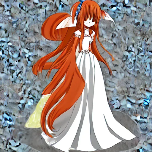 Prompt: orihime wearing wedding dress by kawacy