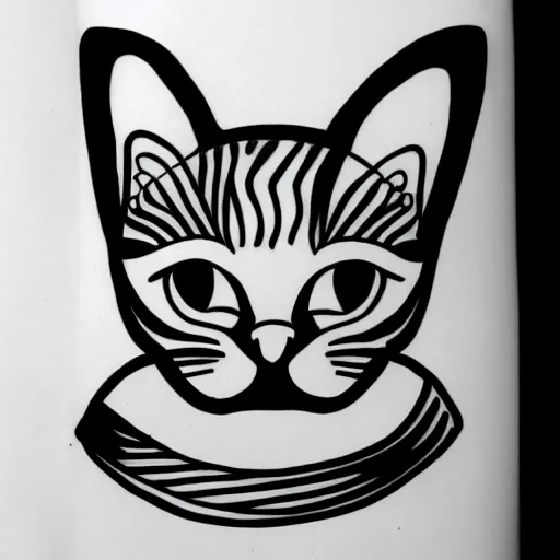 Image similar to tattoo sketch of a cat with one eye, a draft, organic ornament, minimalism, line art, vector