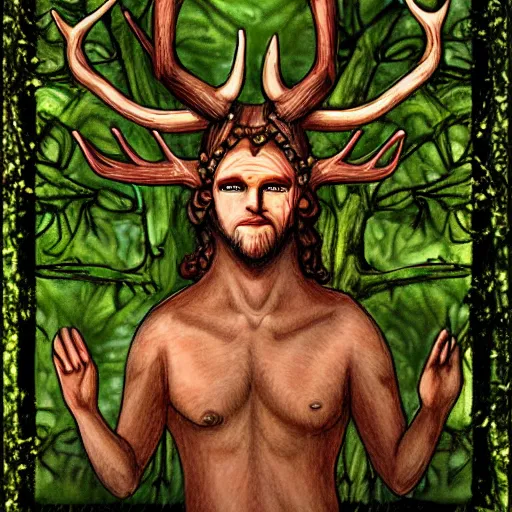 Image similar to Cernunnos and nature in the style of DZO:OLIVIER