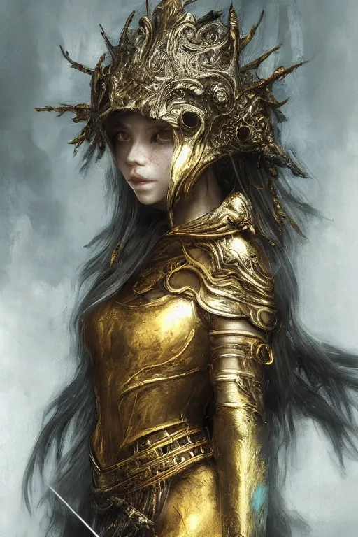 Prompt: portrait of a girl, Dark Souls 3 themed, in style of Ruan Jia, insanely detailed and intricate, golden ratio, elegant, ornate, luxury, elite, matte painting, cinematic, cgsociety, James jean, Brian froud, ross tran, Laputa