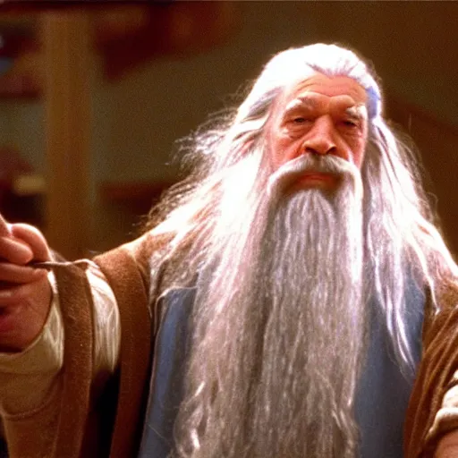 Image similar to a still of Gandalf Bowling as the dude from the movie the big Lebowski