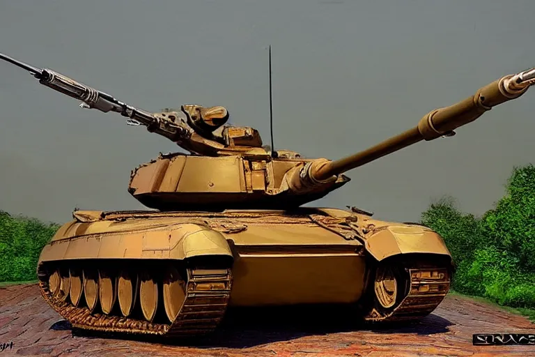 Image similar to t - 9 0, fantasy, painting, ultra realistic!!!, clear weather, golden hour, sharp focus