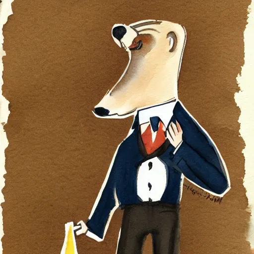 Prompt: A weasel lawyer, watercolor style