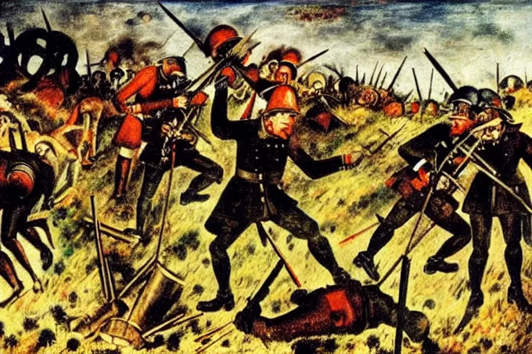 Image similar to a scene from a battlefield, painting by otto dix, k