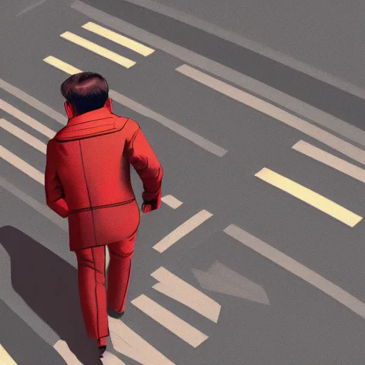 Prompt: isometric!!! view of a man with a red jacket from his behind. walking towards a red futuristic motorbike on a wide road. pencil drawing, photo realistic, hyper realistic, dramatic lighting, cyberpunk, ultra detailed, sharp focus, wide angle, digital illustration, trending on artstation