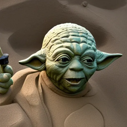 Prompt: Yoda, Sand sculpture