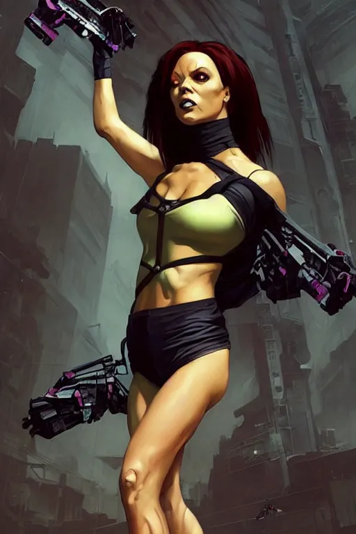 Image similar to gta scary spice as aeon flux profile picture by greg rutkowski, dynamic pose, flat matte painting, intricate, futuristic, fantasy, elegant, by stanley artgerm lau, greg rutkowski, thomas kindkade, alphonse mucha, loish, norman rockwell, fantasy lut, asymmetric, long hair, retro computer graphics, video game, fluid lines,