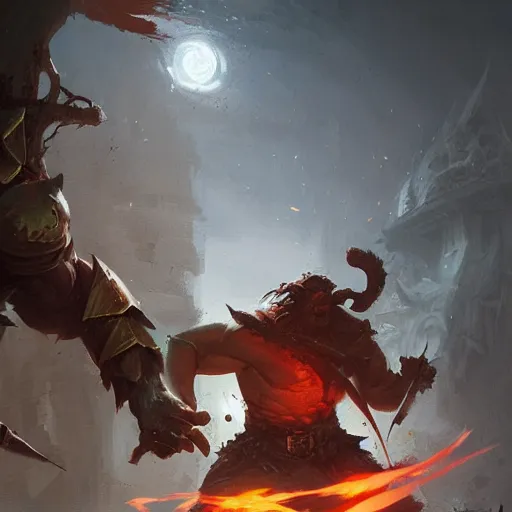 Prompt: an orc fighting an elf, greg rutkowski