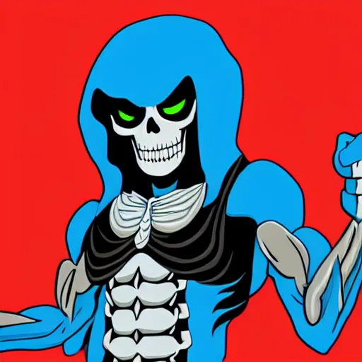 Image similar to Skeletor in the style of the Obama hope poster