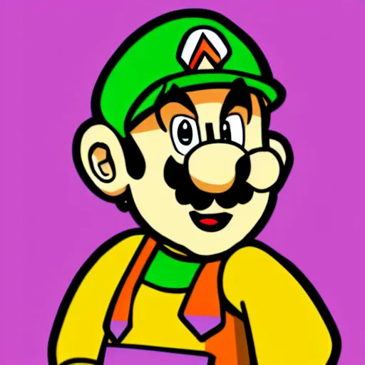 Image similar to a Supermario-Waluigi, svg sticker, vector art, wearing headphones, jamming to music