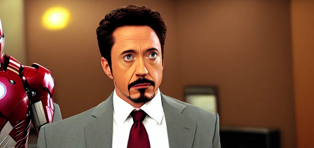 Image similar to a very high resolution image of ironman from an episode of the office. photorealistic, photography