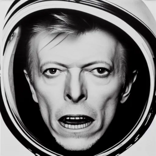 Image similar to medium - shot outside studio photo of david bowie!! in a space suit on the moon!! surface!!, visible!!! face!!,, by warhol,