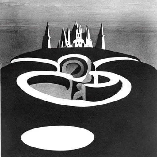 Prompt: A beautiful installation art of a castle in the clouds. by Michael Heizer, by Leonetto Cappiello hyperdetailed