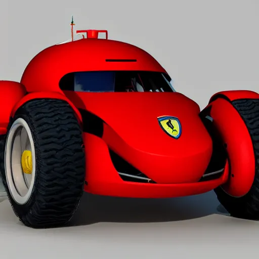 Image similar to a red robot with big tires on it's shoulders, big hands, Ferrari logo on it's chest, wearing a round helmet | unreal engine | hd | 3D model