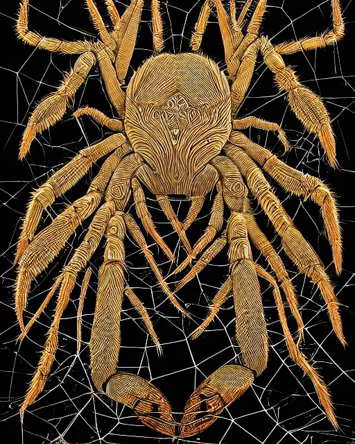 Image similar to white white and gold kintsugi, feminine shapes, crab shapes, spider shapes, scorpion shapes, tarantula shapes, stunning, highly detailed, intricately detailed, octane, 8 k, trending on artstation