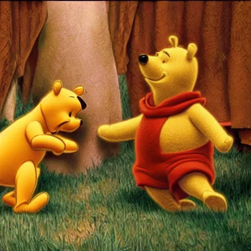 Image similar to winnie the pooh in the coen brothers film o brother where art thou