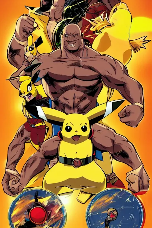 Image similar to Breathtaking comic book style of Pikachu and Dwayne Johnson fusion, high quality, 8k, very detailed