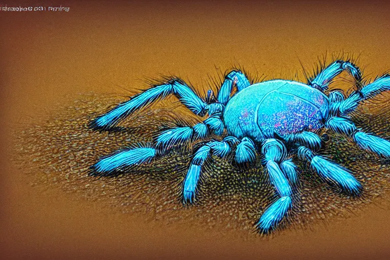 Prompt: jumping spider flurry, in the style of vernon grant and yoshitaka amano and bruce pennington, trending on artstation, bioluminescence low angle view sharpness applied, anaglyph effect, traditional art, photorealism, watercolor