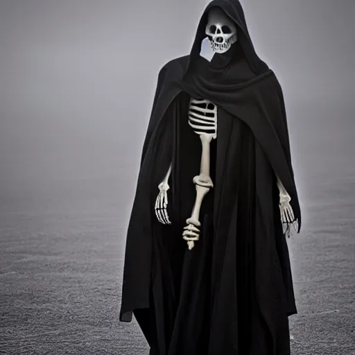 Image similar to a skeleton in black cloak