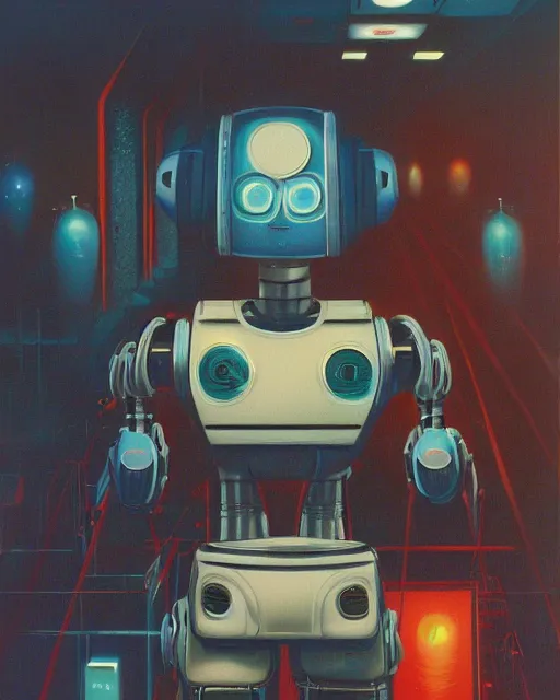 Image similar to a robot made of 8 0 s era technology, vintage shapes, retro technology, vintage color, wayne barlow, oil on canvas, deep depth of field, masterpiece, cinematic composition, hyperdetailed