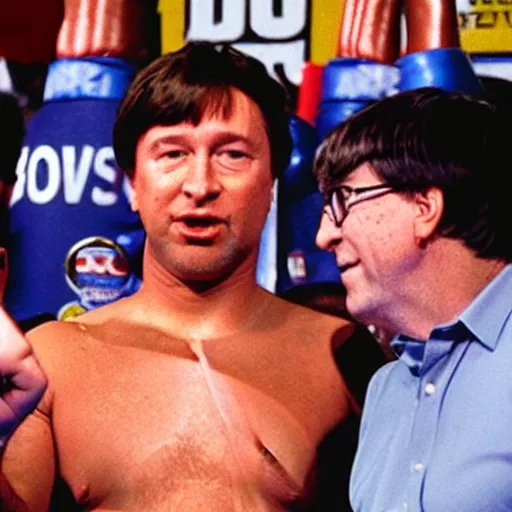 Image similar to bill hicks in a boxing match with bill gates