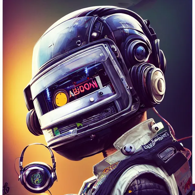 Image similar to a portrait of an anthropomorphic cyberpunk baboon in a racing helmet by sandra chevrier, detailed render, tape deck, boombox, headphones, epic composition, cybernetics, 4 k realistic, cryengine, realistic shaded lighting, sharp focus, masterpiece, by matteo scalera, gary montalbano, peter elson in the style of the tokyo ghost comic