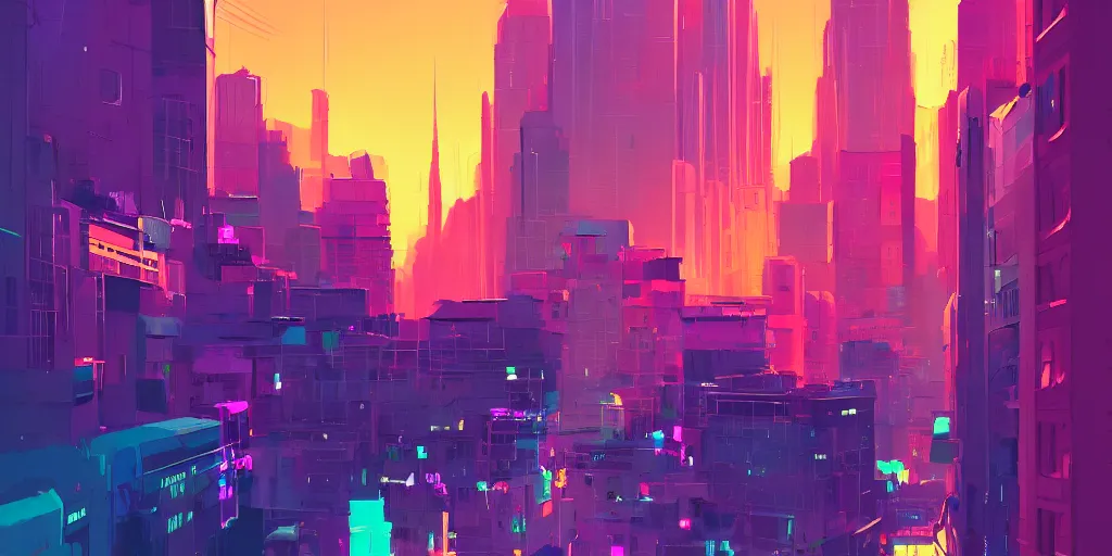 Prompt: vibrant cityscape by petros afshar and james gilleard and alena aenami, 4 k, trending on artstation