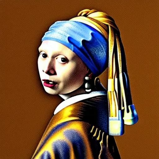 Image similar to chewbacca with a pearl earring, painting by vermeer