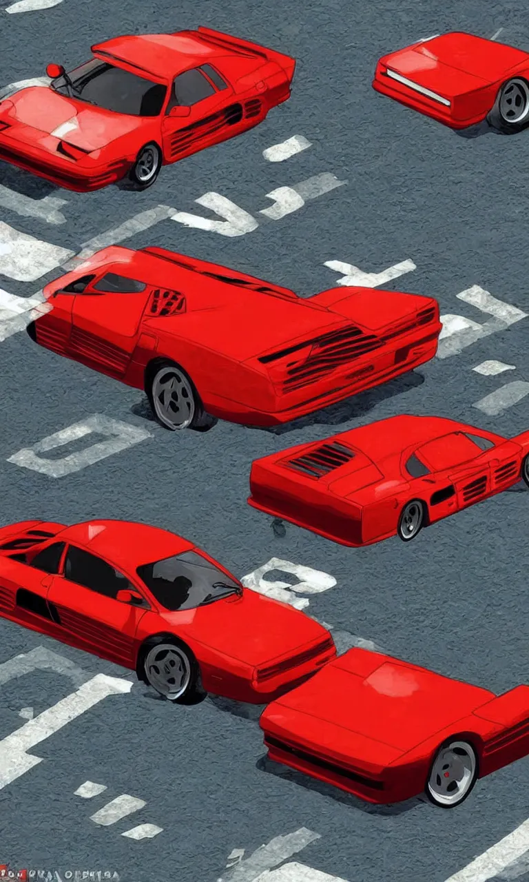 Image similar to a ferrari testarossa in the style of initial - d anime, takumi fujiwara