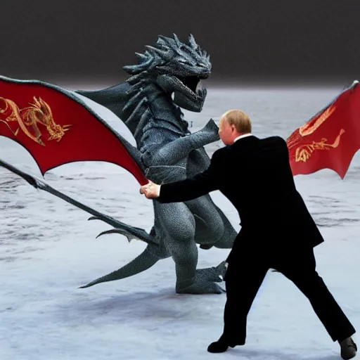 Image similar to Putin fighting with dragon