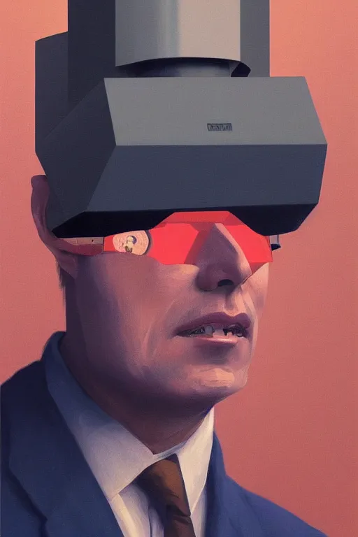 Image similar to Satoshi Nakamoto wearing oculus and bitcoin over his head Edward Hopper and James Gilleard, Zdzislaw Beksisnski, highly detailed