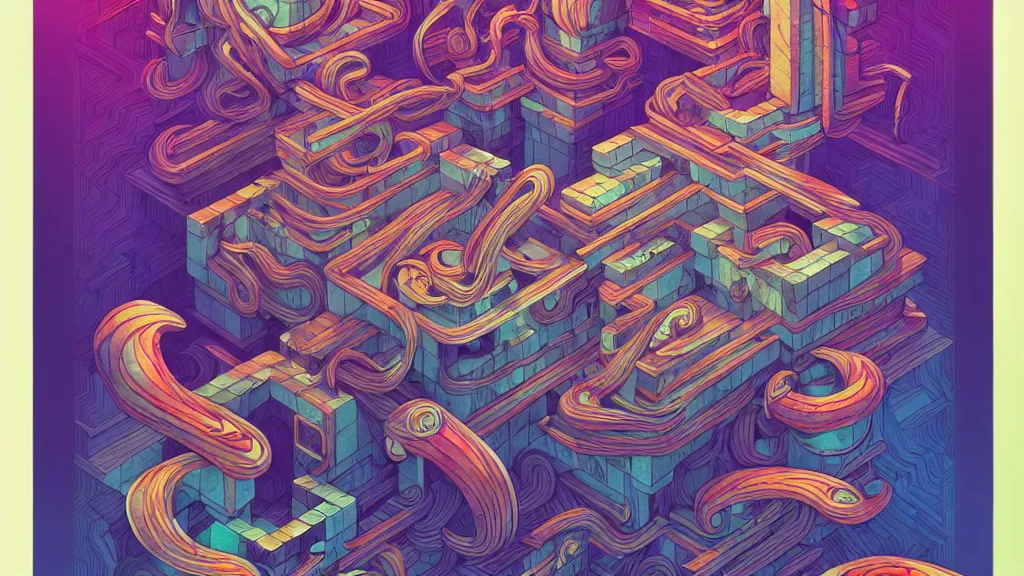 Prompt: twisted turn of fate abstraction, centered award winning ink pen illustration, isometric abstract illustration by dan mumford, edited by craola, technical drawing by beeple and tooth wu, tiny details by artgerm watercolor girl, symmetrically isometrically centered