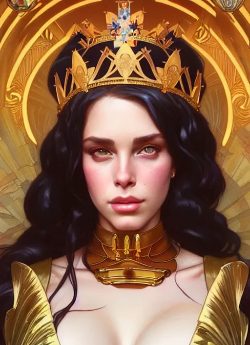 Image similar to lana rhoades as queen, incredibly detailed face, true anatomy, art by artgerm and greg rutkowski and alphonse mucha